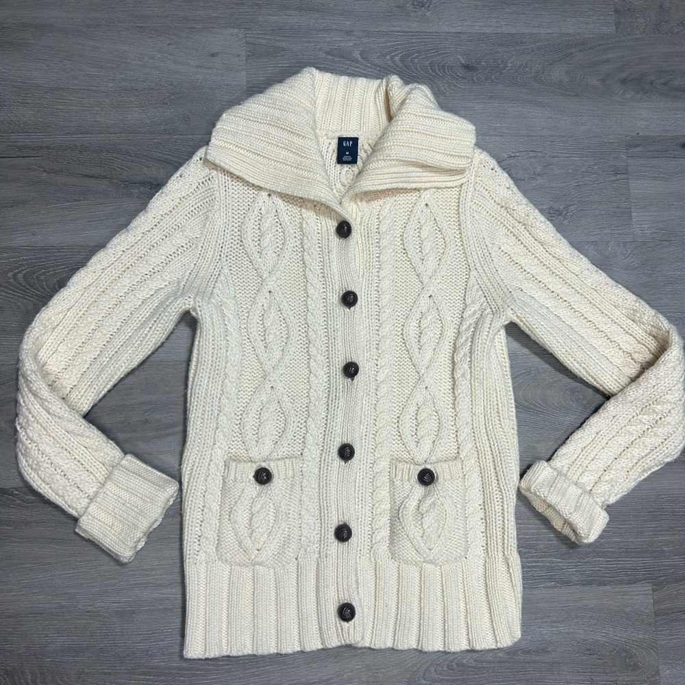 GAP Women's Ivory Cable Knit Cardigan